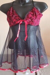 2PC RED EMBROIDERED SHEER BABY DOLL.SS